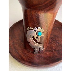 Vintage 925 Sterling Silver Kokopelli Dancer Pendant with Turquoise Stone